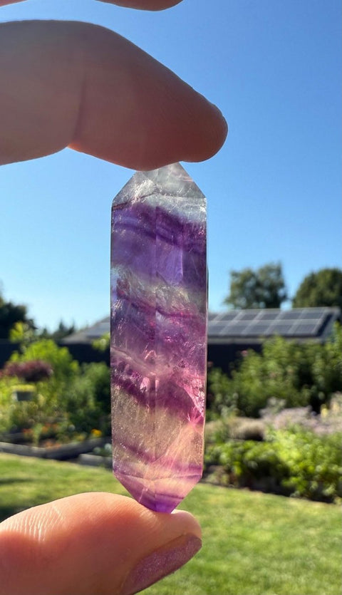 Double Terminated Watermelon Fluorite Wand | Rainbow Fluorite Crystal | Chakra Alignment Tool | Heart & Third Eye Energy | Pocket - Sized - SYN - ergy