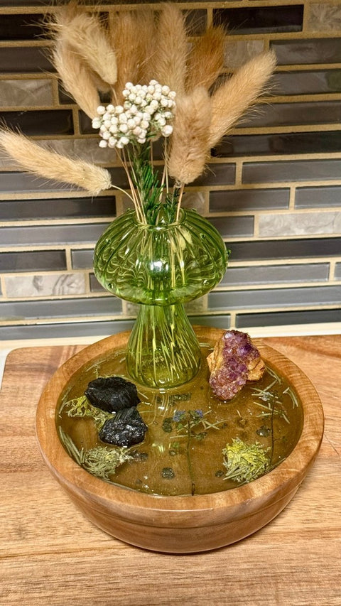 Forest Fae Altar Bowl|Crystal & Resin Sacred Space Decor | Eco Gift | Handmade Incense & Flower Holder - SYN - ergy