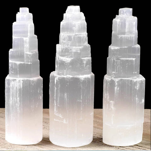 Luminous Selenite Sky Tower| Carved Satin Spar Crystal Point - SYN - ergy