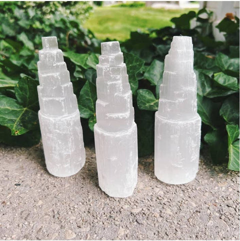 Luminous Selenite Sky Tower| Carved Satin Spar Crystal Point - SYN - ergy