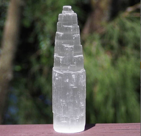 Luminous Selenite Sky Tower| Carved Satin Spar Crystal Point - SYN - ergy