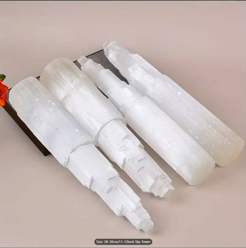 Luminous Selenite Sky Tower| Carved Satin Spar Crystal Point - SYN - ergy