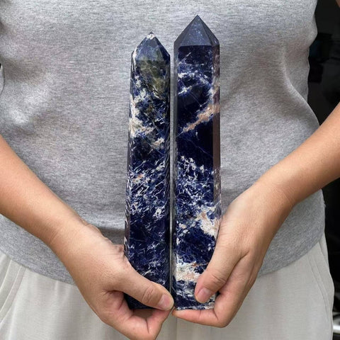 Natural Sodalite Tower – 7" - 10" Tall Blue Decorative Crystal: Small - SYN - ergy