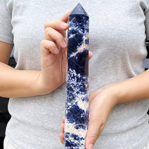 Natural Sodalite Tower – 7" - 10" Tall Blue Decorative Crystal: Small - SYN - ergy