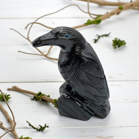 Black Onyx Raven Figurine |Protection, Grounding & Intuitive Insight