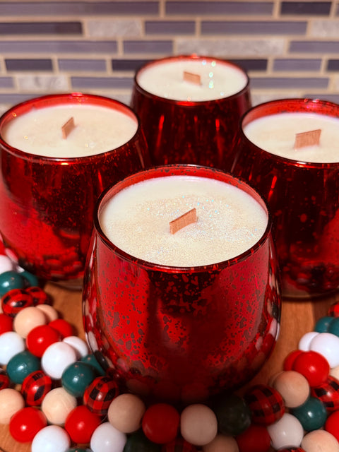 Snickerdoodle Coconut Soy Wax Candle – 14 oz Luxe Red Metallic | Wood Wick Holiday Candle - SYN-ergy