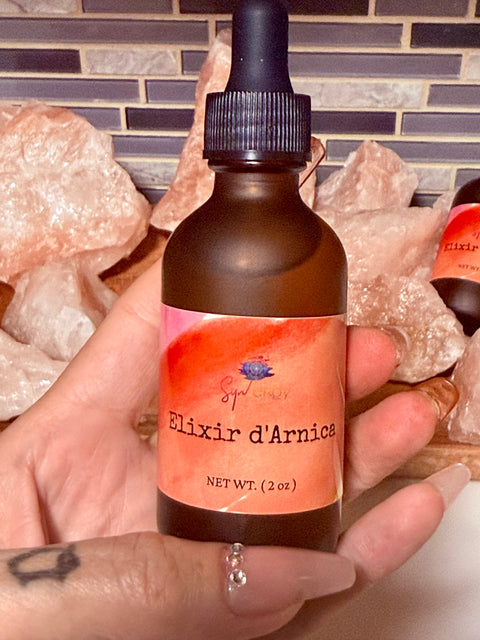 Arnica Elixir – Vetiver & Sandalwood | Rose Quartz Infused | 2 oz