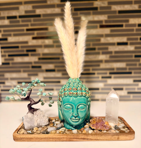 Crystal Tree & Selenite Buddha Altar – Unique Meditation Space | Rooted in Peace