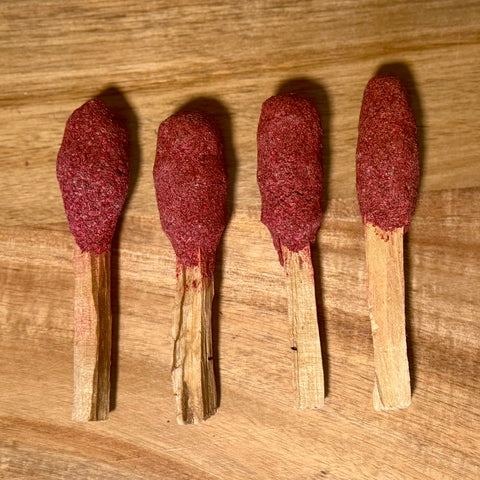 Dragonsblood Palo Santo sticks for cleansing, protection, and ritual use- infused with powerful resin for amplified spiritual energy. 
