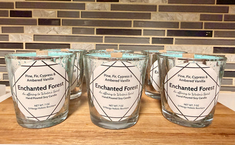 Enchanted Forest Yule Candle – Pine, Cypress, Fir Needle & Ambered Vanilla topped with shimmer|7 oz
