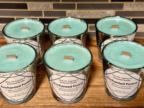 Enchanted Forest Yule Candle – Pine, Cypress, Fir Needle & Ambered Vanilla topped with shimmer|7 oz
