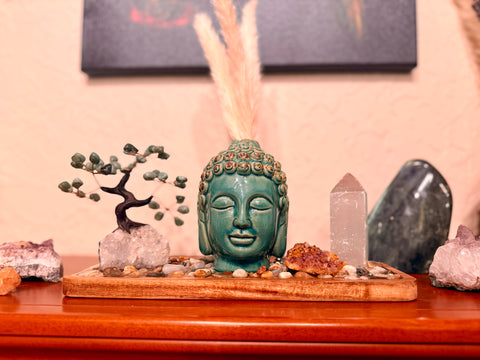 Crystal Tree & Selenite Buddha Altar – Unique Meditation Space | Rooted in Peace