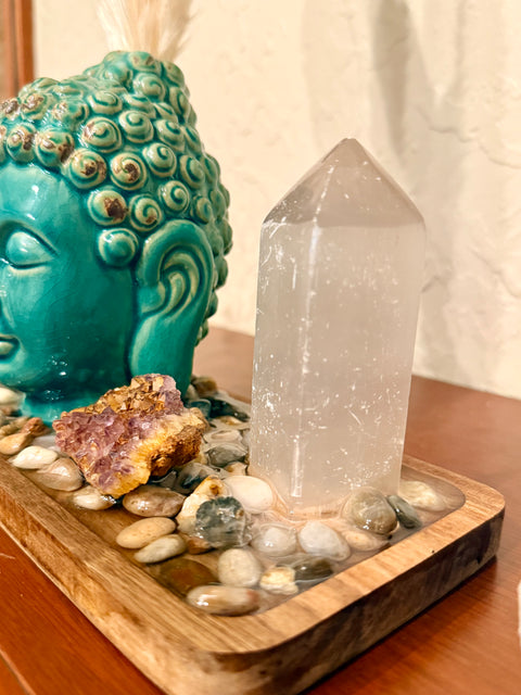 Crystal Tree & Selenite Buddha Altar – Unique Meditation Space | Rooted in Peace