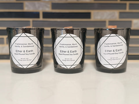 Ether & Earth Candle | Vanilla, Frankincense, Myrrh & Sandalwood | Amethyst + Botanical Infused - SYN-ergy
