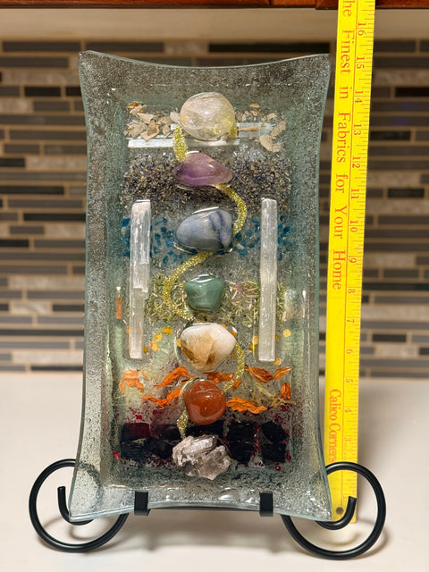 Chakra Alignment Sacred Altar | Layered Botanical Resin Art with Crystals - SYN-ergy