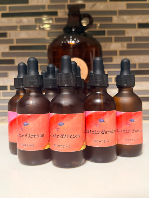Arnica Elixir – Vetiver & Sandalwood | Rose Quartz Infused | 2 oz
