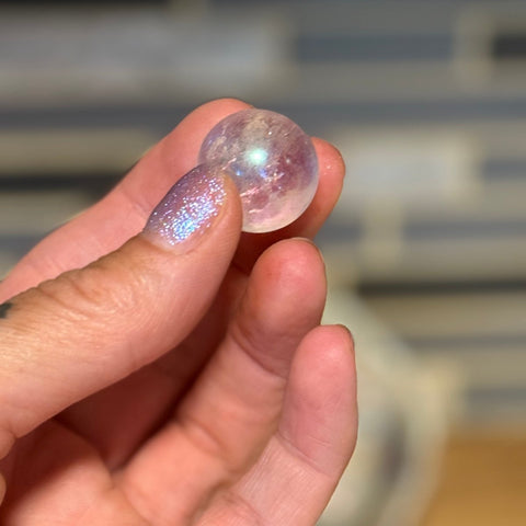 Angel Aura Quartz Sphere| Iridescent Rainbow Crystal Orb | Aura Quartz Meditation Stone | Angel Energy | Pocket Size Sphere - SYN - ergy