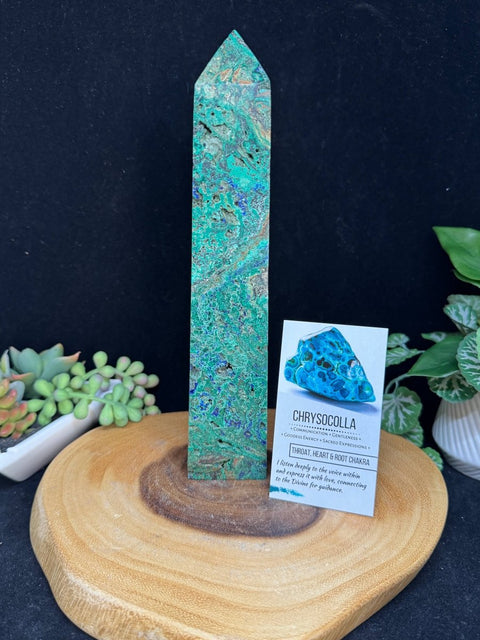 Chrysocolla with Azurite Tower (8.5”) |High - Vibration Healing Crystal| Exact Piece Shown - SYN - ergy