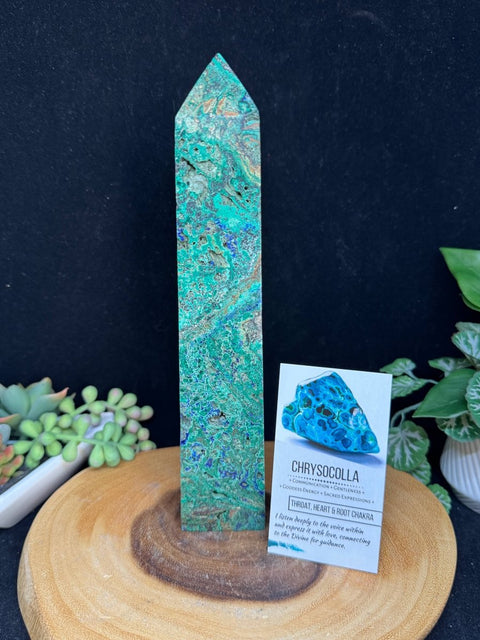 Chrysocolla with Azurite Tower (8.5”) |High - Vibration Healing Crystal| Exact Piece Shown - SYN - ergy