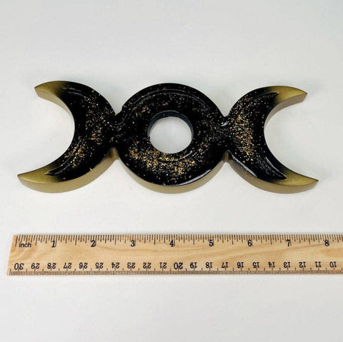 Crystal Moon Phase Sphere Stand|Black & Gold Crescent Moon Display | Altar Decor | Crystal Ball Holder - SYN - ergy