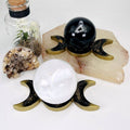 Crystal Moon Phase Sphere Stand|Black & Gold Crescent Moon Display | Altar Decor | Crystal Ball Holder - SYN - ergy