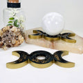 Crystal Moon Phase Sphere Stand|Black & Gold Crescent Moon Display | Altar Decor | Crystal Ball Holder - SYN - ergy
