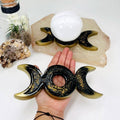 Crystal Moon Phase Sphere Stand|Black & Gold Crescent Moon Display | Altar Decor | Crystal Ball Holder - SYN - ergy