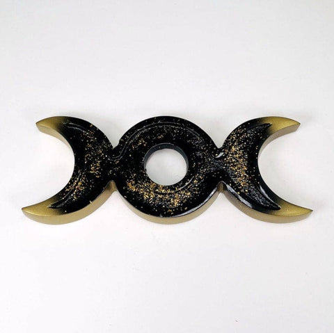 Crystal Moon Phase Sphere Stand|Black & Gold Crescent Moon Display | Altar Decor | Crystal Ball Holder - SYN - ergy