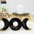 Crystal Moon Phase Sphere Stand|Black & Gold Crescent Moon Display | Altar Decor | Crystal Ball Holder - SYN - ergy