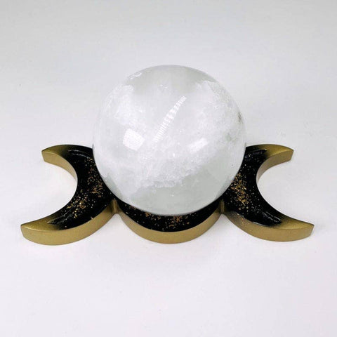 Crystal Moon Phase Sphere Stand|Black & Gold Crescent Moon Display | Altar Decor | Crystal Ball Holder - SYN - ergy