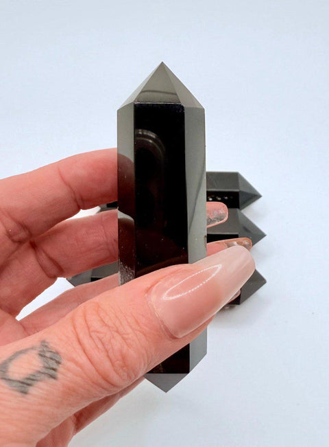 Double Terminated Obsidian Wand | Grounding & Protection Crystal | Energy Clearing Tool | Black Obsidian Point - SYN - ergy