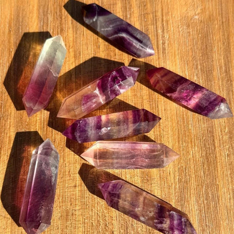 Double Terminated Watermelon Fluorite Wand | Rainbow Fluorite Crystal | Chakra Alignment Tool | Heart & Third Eye Energy | Pocket - Sized - SYN - ergy