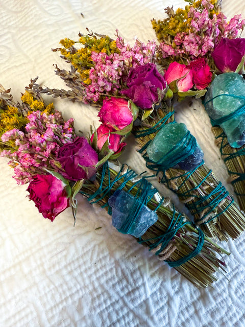 Fluorite Crystal Smudge Stick|White Sage & Lavender for Cleansing and Clarity