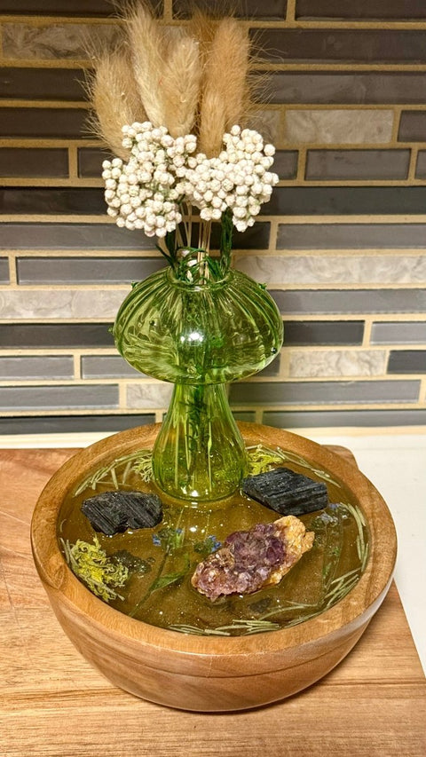 Forest Fae Altar Bowl|Crystal & Resin Sacred Space Decor | Eco Gift | Handmade Incense & Flower Holder - SYN - ergy