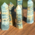 Lemurian Aquatine Calcite Tower | Ocean Blue Calcite Point for Emotional Healing, Intuition & Meditation | Soothing Crystal Energy - SYN - ergy