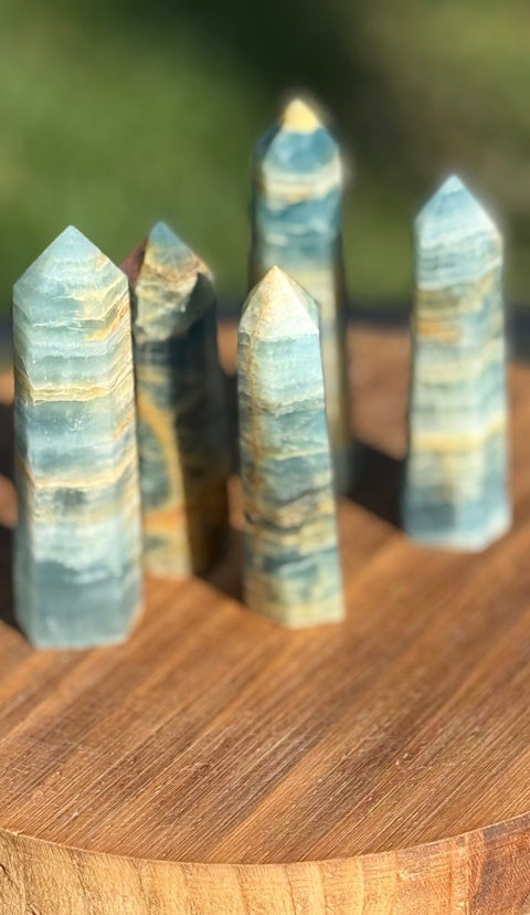 Lemurian Aquatine Calcite Tower | Ocean Blue Calcite Point for Emotional Healing, Intuition & Meditation | Soothing Crystal Energy - SYN - ergy