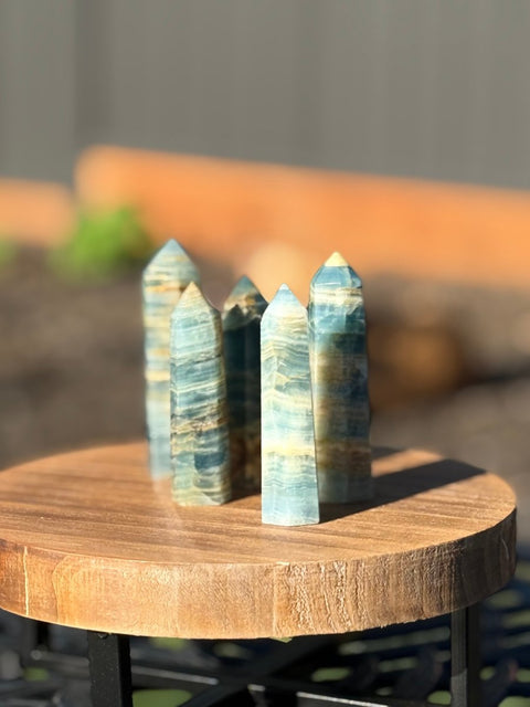 Lemurian Aquatine Calcite Tower | Ocean Blue Calcite Point for Emotional Healing, Intuition & Meditation | Soothing Crystal Energy - SYN - ergy