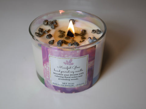 Manifest Glow Soy Crystal Candle – Natural Wax with Healing Crystals for Abundance & Positive Energy - SYN - ergy