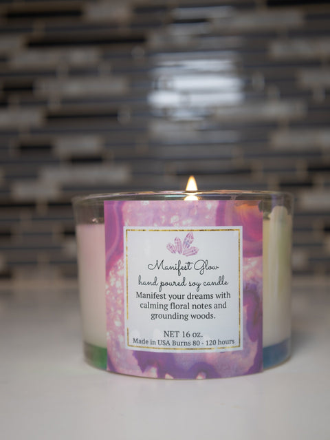 Manifest Glow Soy Crystal Candle – Natural Wax with Healing Crystals for Abundance & Positive Energy - SYN - ergy