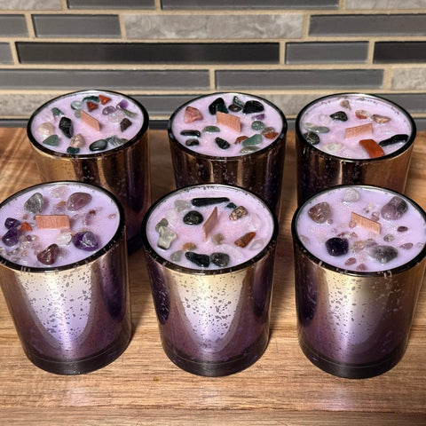Mystic Veil Candle|Purple Votive with Amethyst Crystals, Lavender, Jasmine, Sandalwood & Winter Shimmer - SYN - ergy