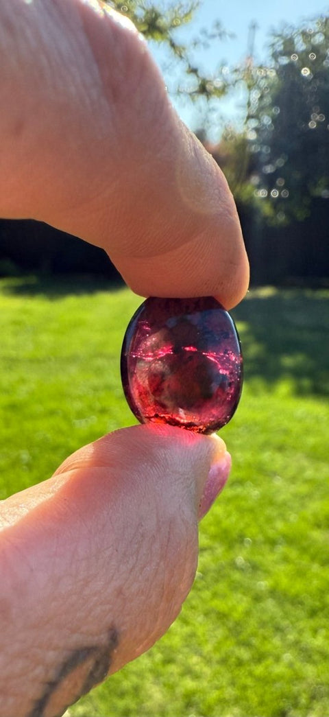 Polished Rhodolite Garnet Cabochon| Deep Pink Garnet Crystal | Root & Heart Chakra Stone | Crystal for Passion & Creativity | Jewelry Making Gem - SYN - ergy