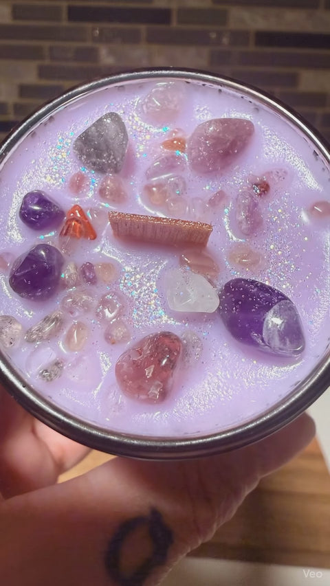 Mystic Veil Candle|Purple Votive with Amethyst Crystals, Lavender, Jasmine, Sandalwood & Winter Shimmer