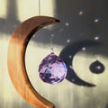 Shine Your Light Crescent Moon Suncatcher with Purple Crystal Prism – Wood Hanging Decor - SYN - ergy